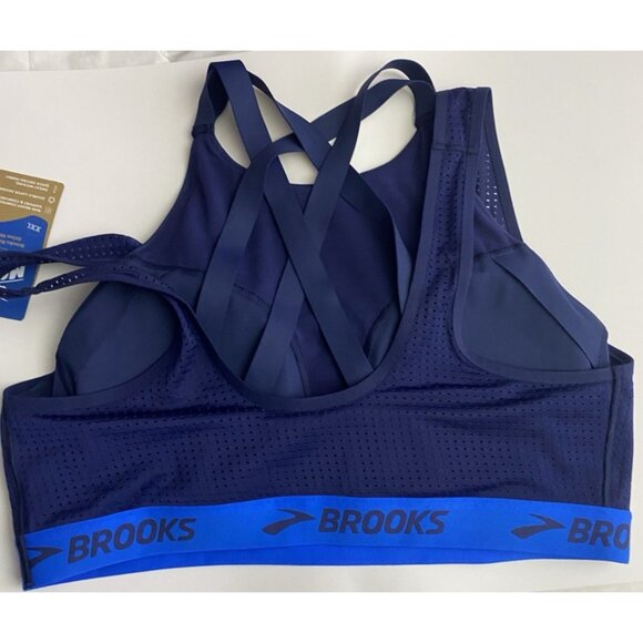Brooks XXL Drive Mesh Run Navy Blue Bolt Sports Bra Layered Compression Wicking - Picture 6 of 11